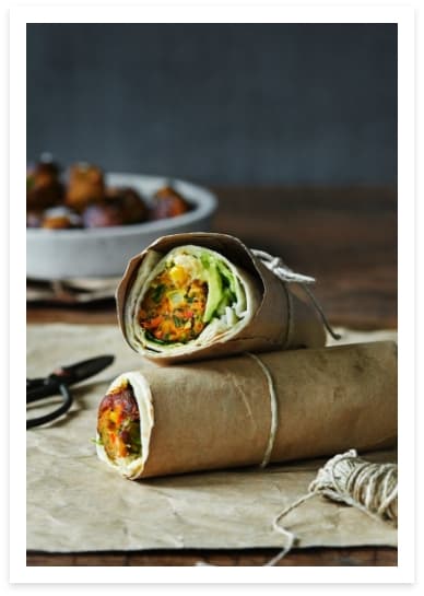 Vegetable ball wrap with avocado