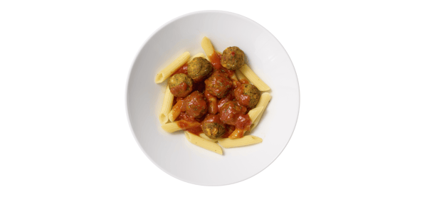 Veggie ball with spicy tomato sauce penne