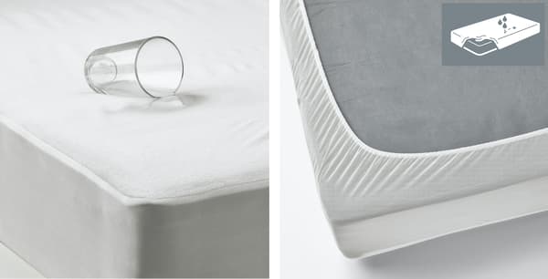 verre d'eau renversé sur un protège matelas