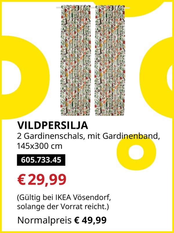 VILDPERSILJA 2 Gardinenschals, mit Gardinenband, 145x300cm statt € 49,99 zum IKEA Frühlingsangebots-Preis von € 29,99
