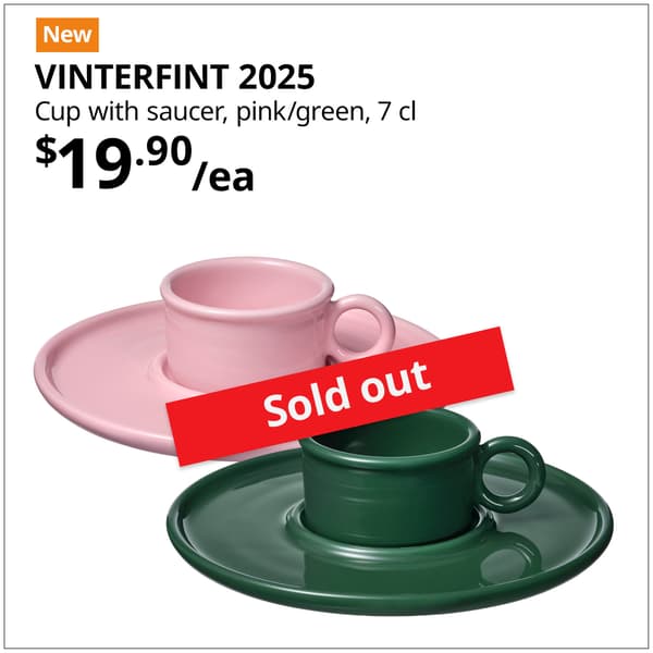 VINTERFINT 2025. Cup with saucer, pink/green, 7 cl