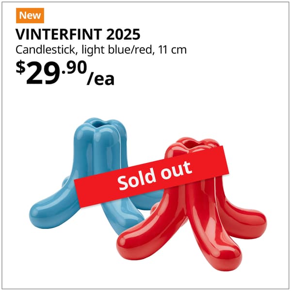 VINTERFINT candlestick, light blue/red, 11 cm