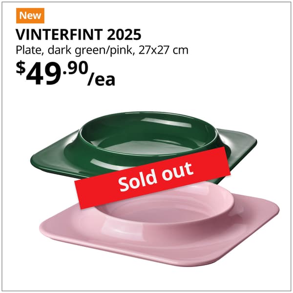 VINTERFINT Plate, dark green and pink, 27x27 cm