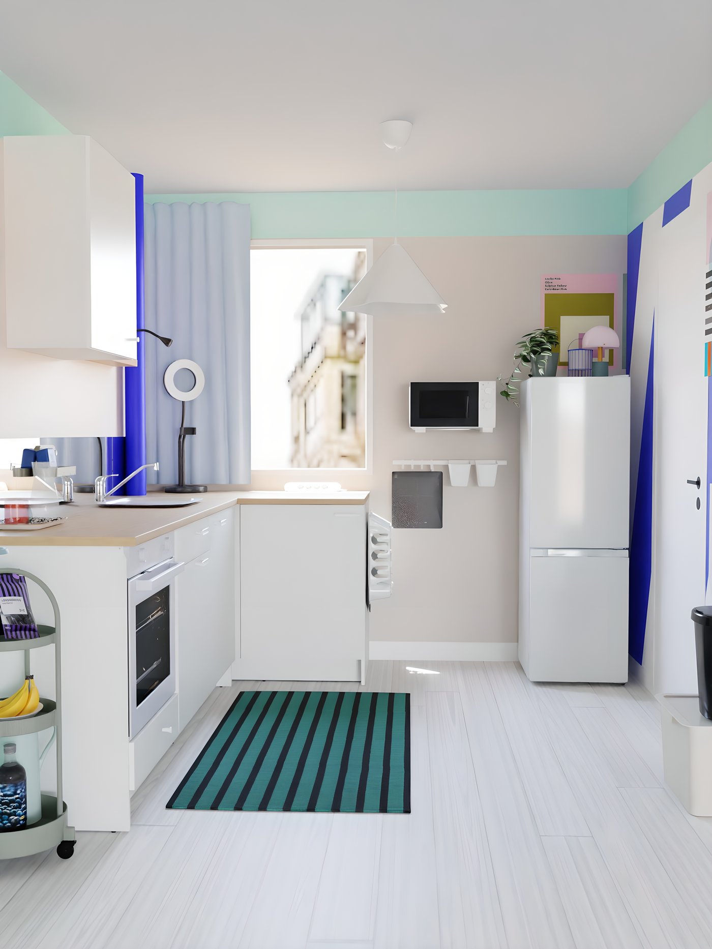 Visuel 3D d'une cuisine blanche en angle