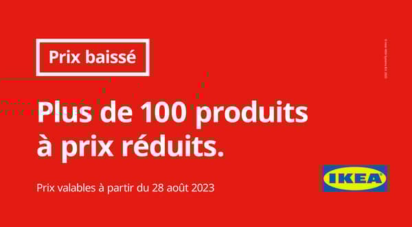 Visuel rouge avec comme slogan "plus de 100 produits à prix réduits"