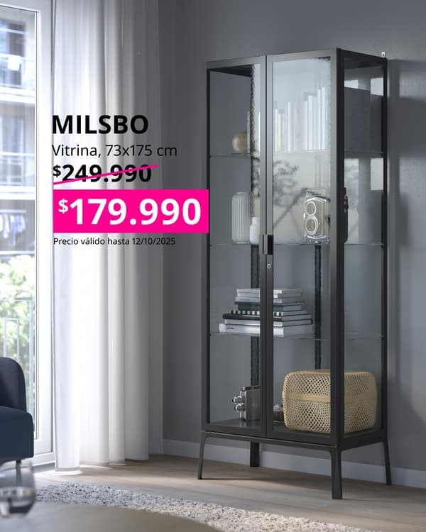 Vitrina MILSBO negra con precio en fucsia
