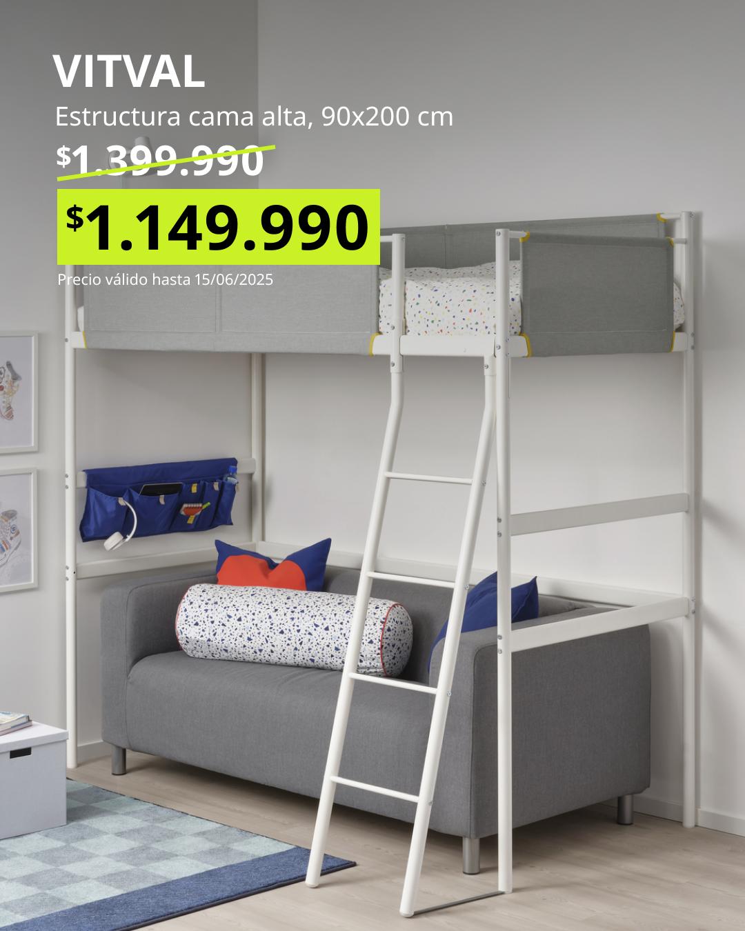 VITVAL cama alta 90x200 blanco gris claro estructura ligera segura y moderna