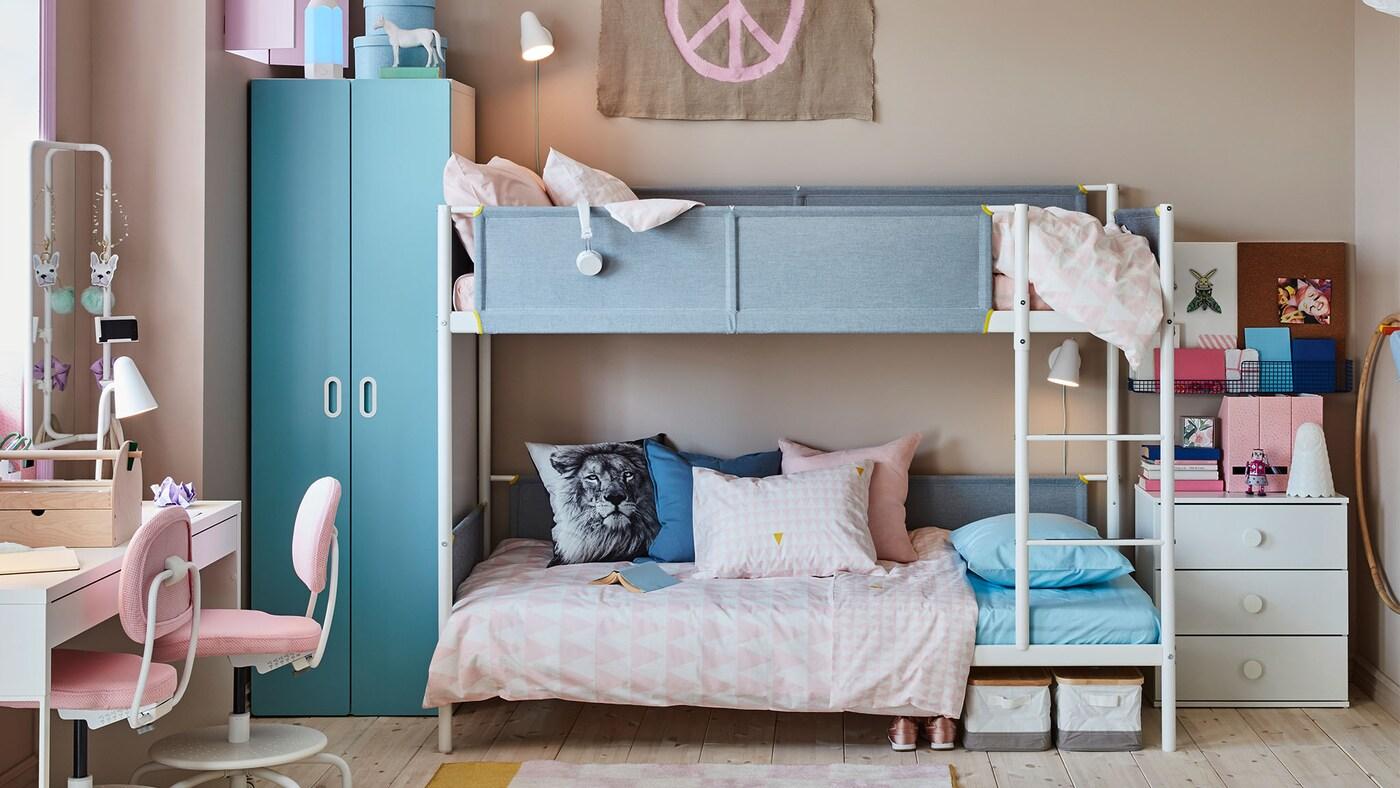 VITVAL white/light gray bunk bed frame, 90x200 cm.