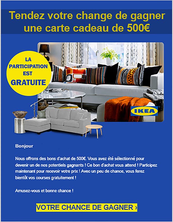 Vue d'un email frauduleux IKEA