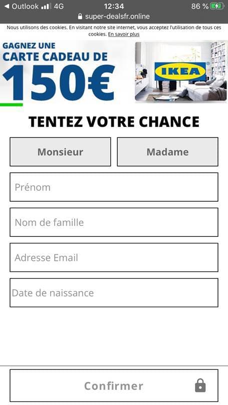 Vue d'un mail frauduleux