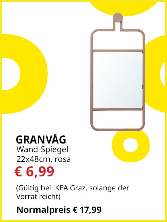 Wand-Spiegel Granvåg, 22x48cm, rosa, statt € 17,99 um € 6,99.