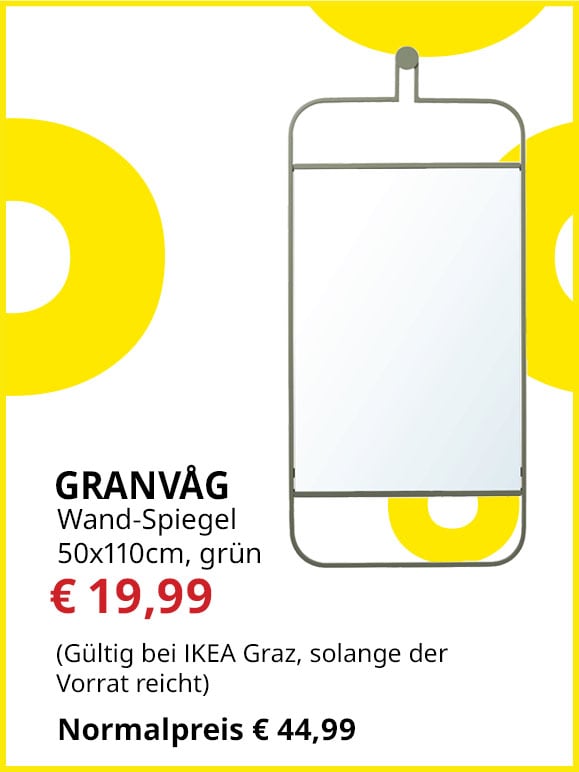 Wand-Spiegel Granvåg, 50x110cm, grün, statt € 44,99 um € 19,99.