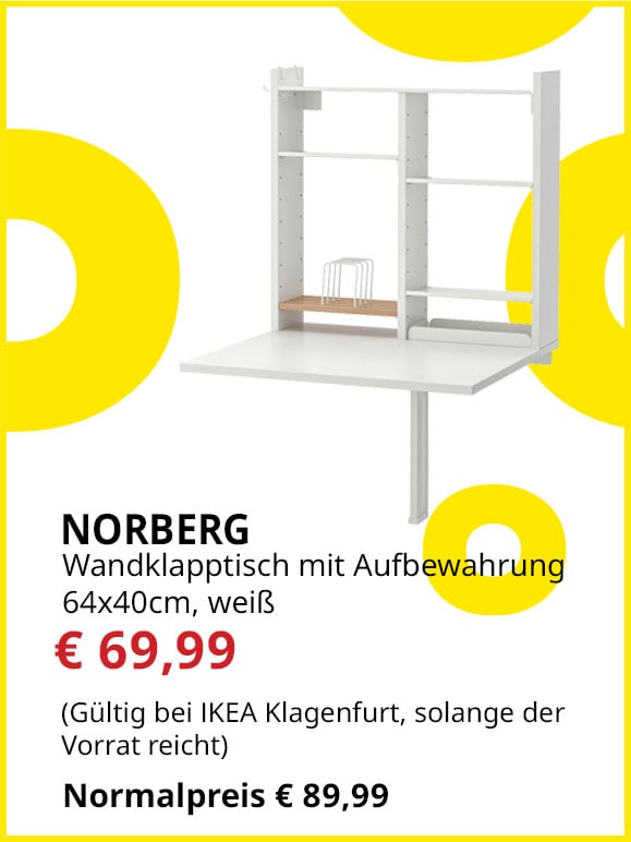 Wandklapptisch mit Aufbewahrung Norberg, 64x60cm, weiß, statt € 89,99 um € 69,99.