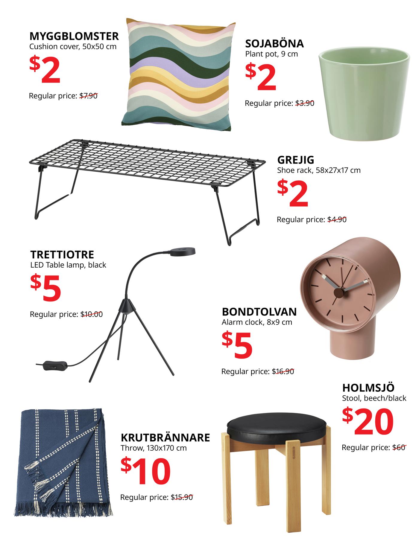 Warehouse sale products ranging from $2 to $20.