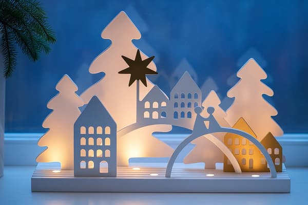 Weihnachtliche Beleuchtung und Dekoration auf einer Fensterbank