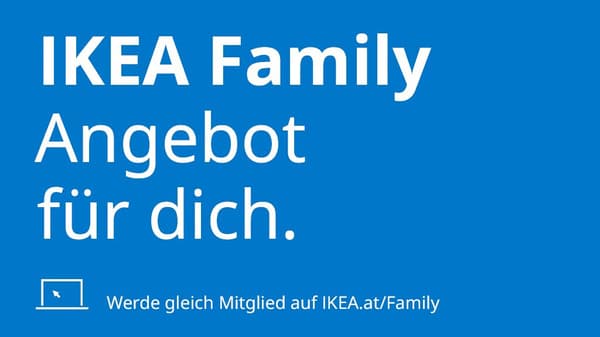 Weißer Text  IKEA Family Angebot für dich auf blauem Hintergrund.
