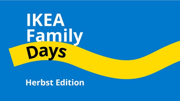 Werbebanner für IKEA Family Days Herbst Edition: Blaues Design im IKEA-Look mit großem „IKEA Family“-Schriftzug, gelbem Wellenband und dem Titel „Days“ in schwarzer Schrift.