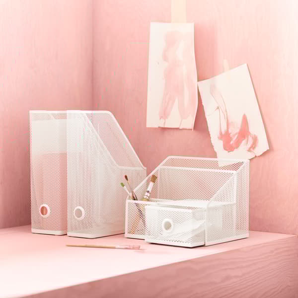 White desk organisers and magazine files