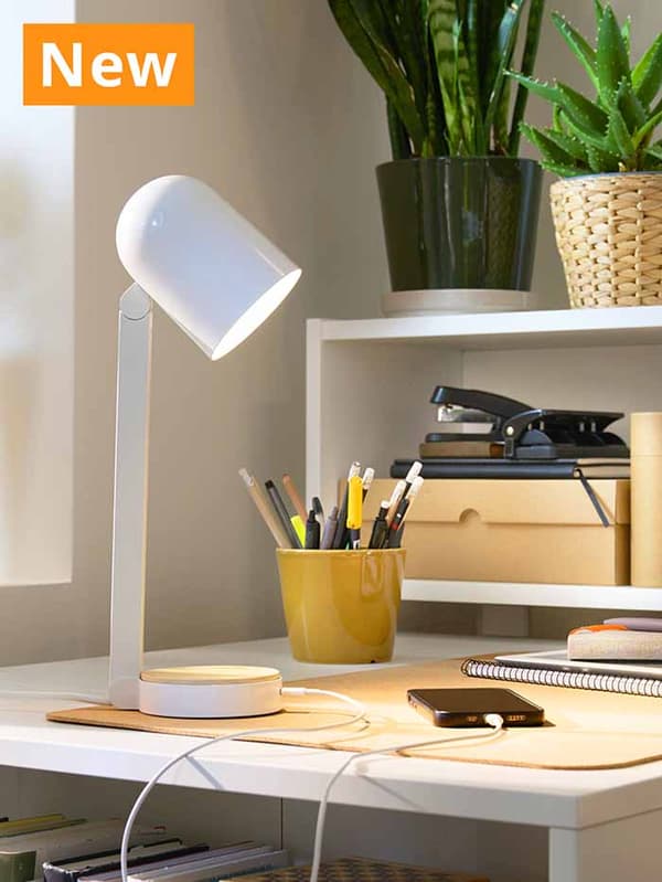 White ENSMARKE lamp on study desk