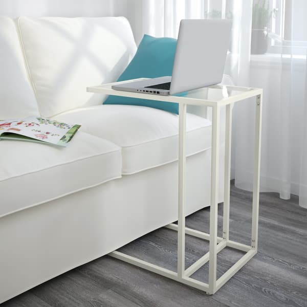 white glass side table