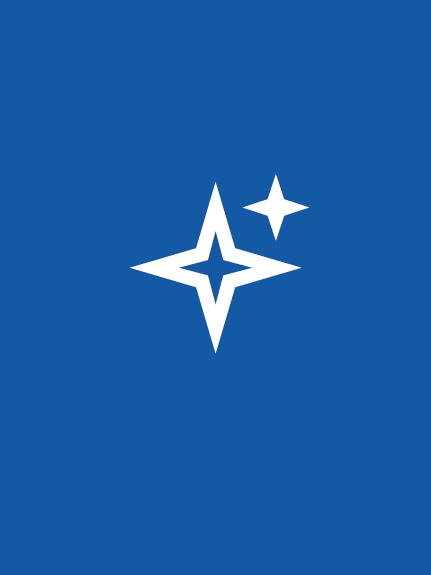 white graphic of gleaming star on a blue background