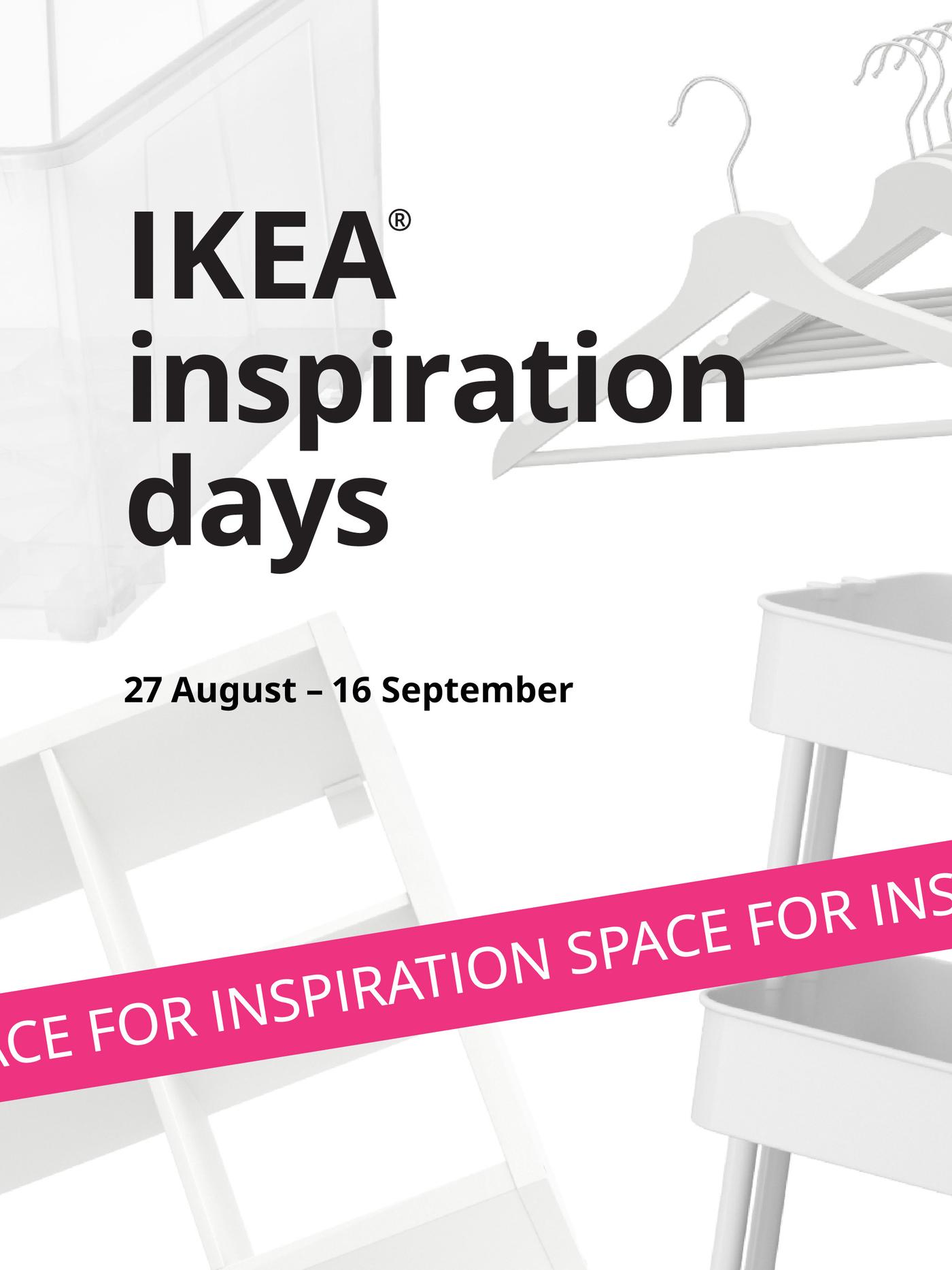 White home furnishings are shown against a white background. Above them, the words “IKEA hobby days” appear in black text. At the bottom, a bright pink banner reads “Make space for it”.