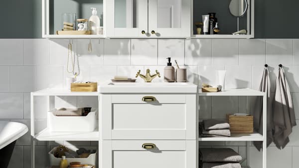 White IKEA bathroom furniture.