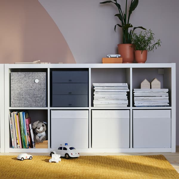 White KALLAX with boxes 