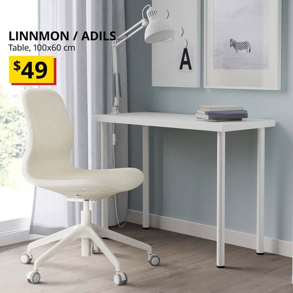 White LINNMON / ADILS table at study room / home office in Singapore. $49