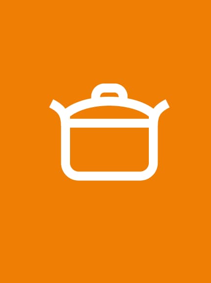 White pot icon with lid on an orange background.