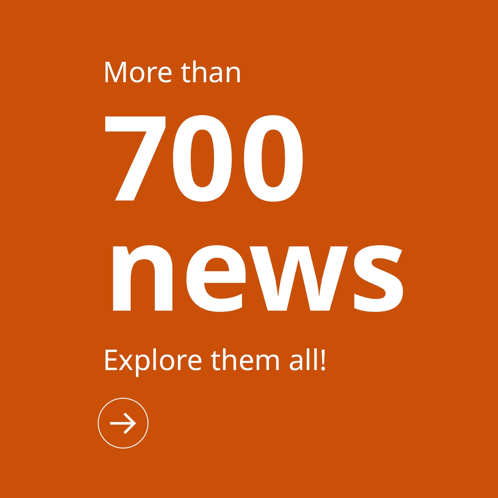 White text on an orange background says: More than 700 news. Explore them all!