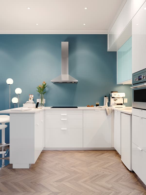 white u shape kitchen