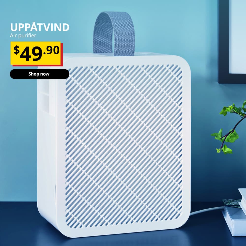 White UPPÅTVIND air purifier. in bedroom. Price: $49.90