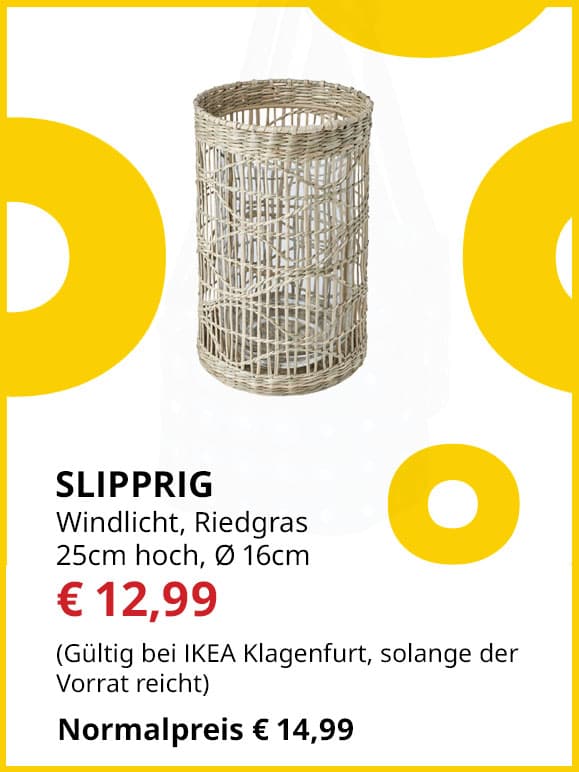 Windlicht Slipprig, Riedgras, 25cm hoch, Durchmesser 16cm, statt € 14,99 um € 12,99.