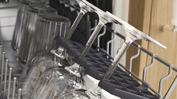 wine glasses in a dishwasher