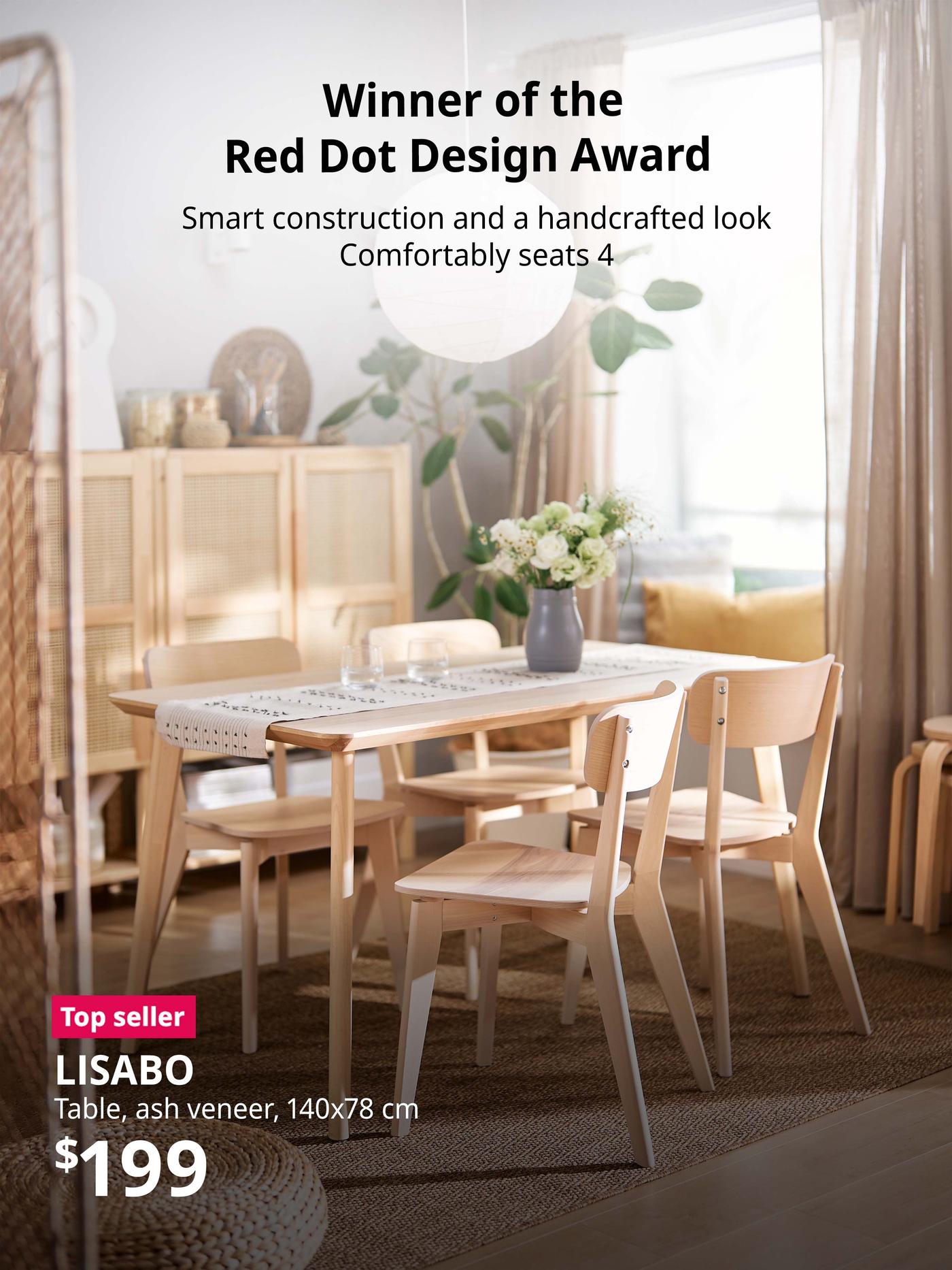 Winner of the Red Dot design award. LISABO table, ash veneer, 140x78 cm. Price: $199