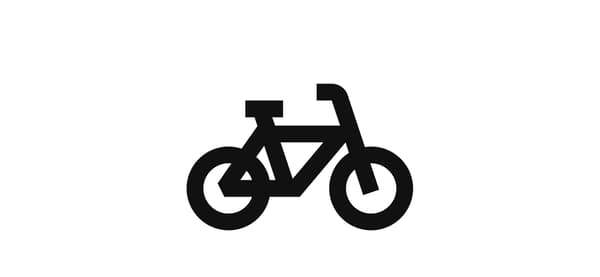 自転車を描いた白黒アイコン。サイクリングや自転車利用可能エリアを示す記号