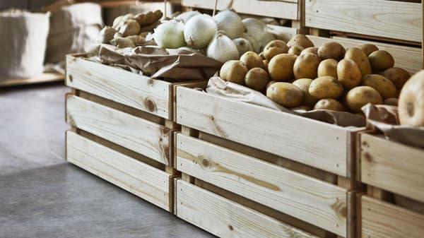 Wooden boxes with food
