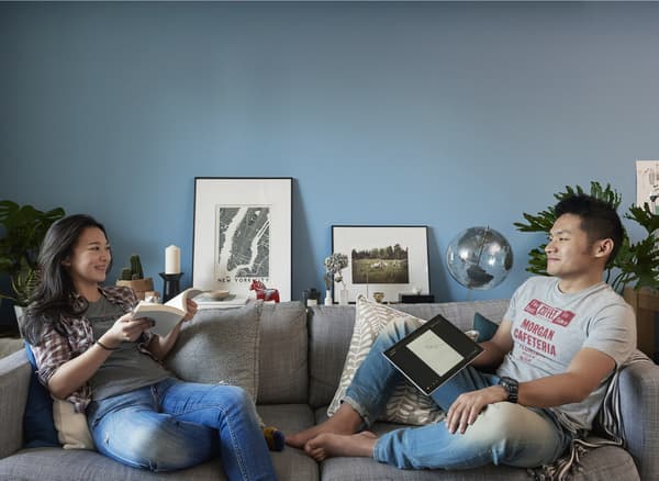 Yiqing and Derrick in their living room.