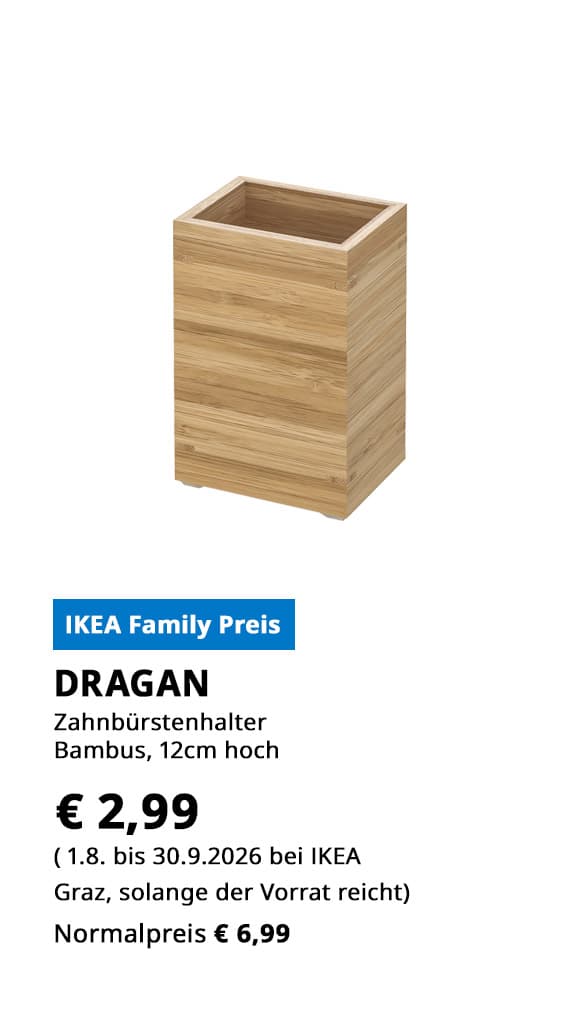 Zahnbürstenhalter Dragan, Bambus, statt € 6,99 zum IKEA Family Preis von € 2,99.