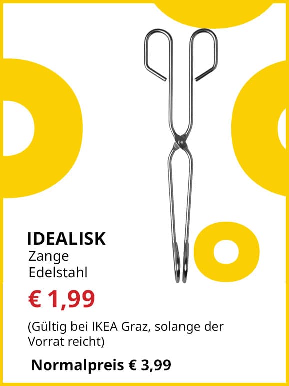 Zange Idealsik, Edelstahl, statt € 3,99 um € 1,99.