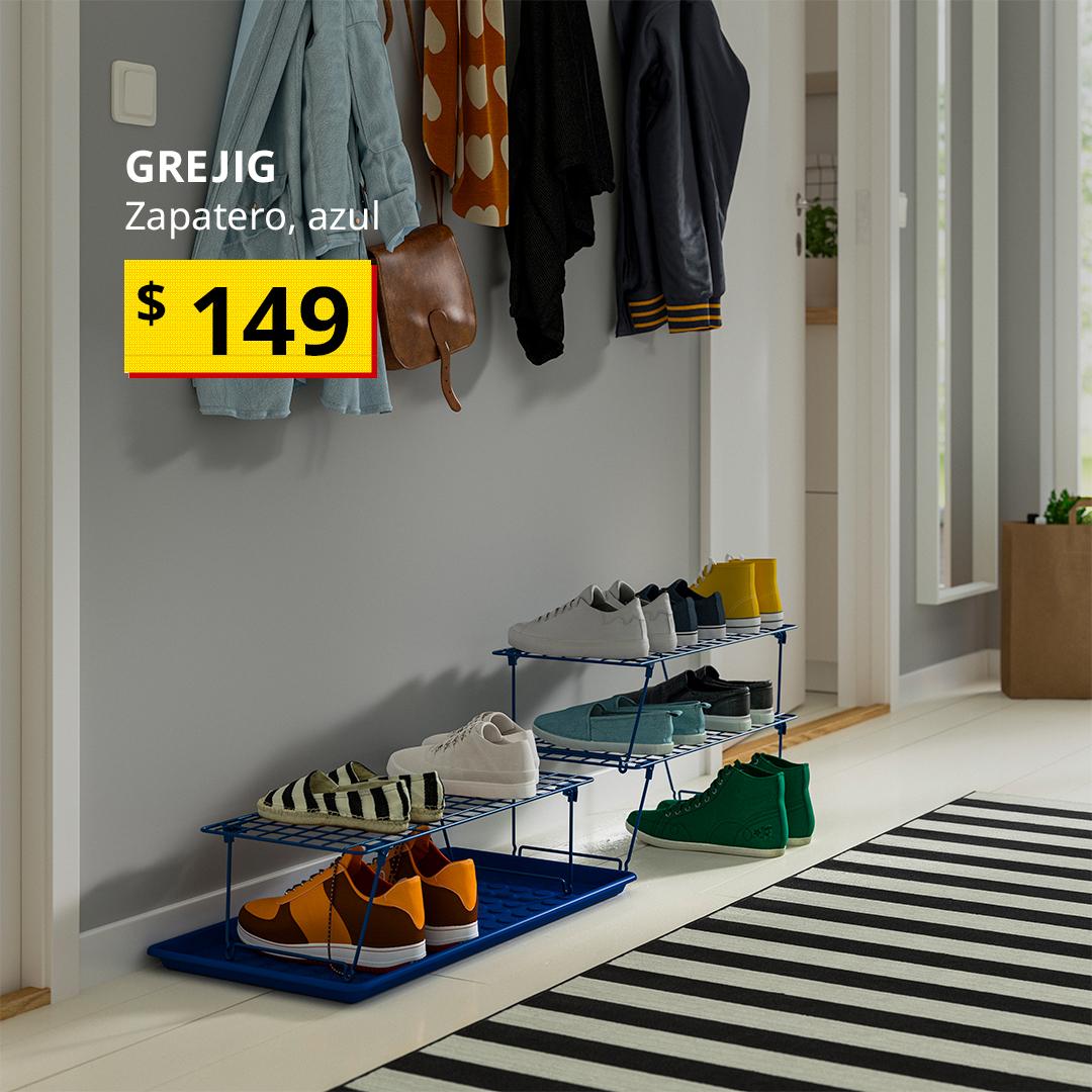 Zapatera GREJIG azul para organizar calzado en un recibidor.