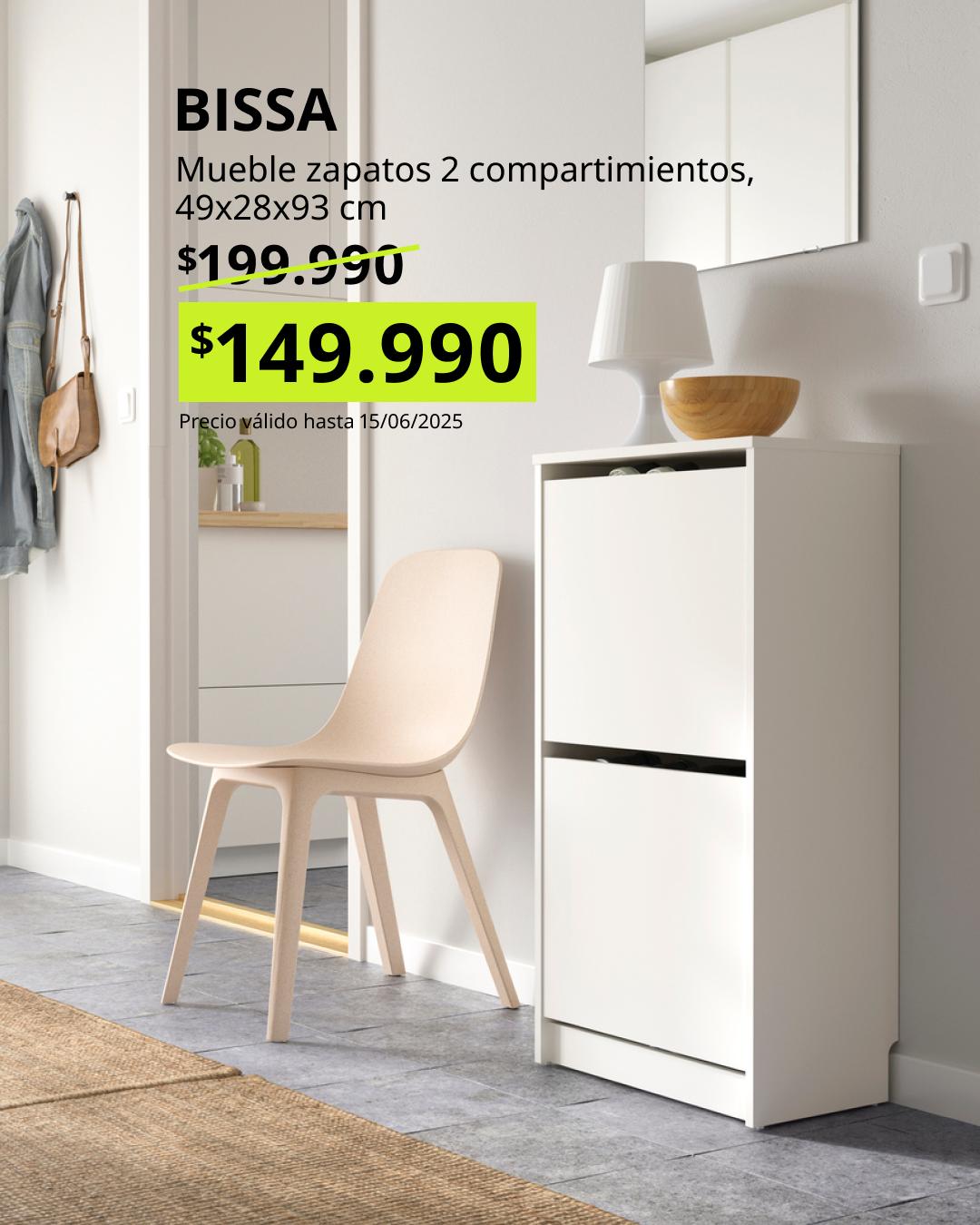 Zapatero BISSA blanco 2 compartimentos 49x28x93 cm, mueble organización entrada oferta Black Friday