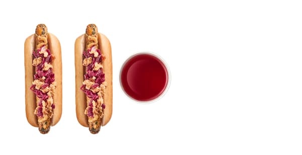 Zeleninový  hot dog 2 ks + bezedný nápoj