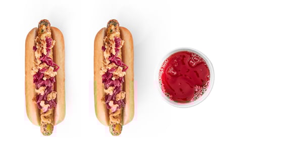 Zeleninový Hot dog 2 ks + bezedný nápoj
