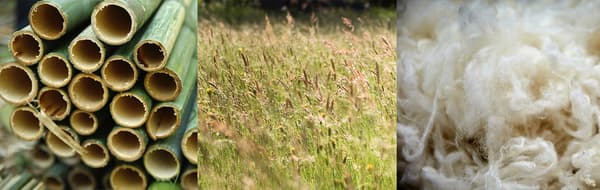 zu sehen sind Naturfaser Produkte wie wolle, gras und bambus.