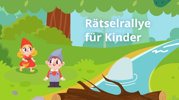 Zwei Wichtel stehen im Wald und suchen eine Jausenbox.