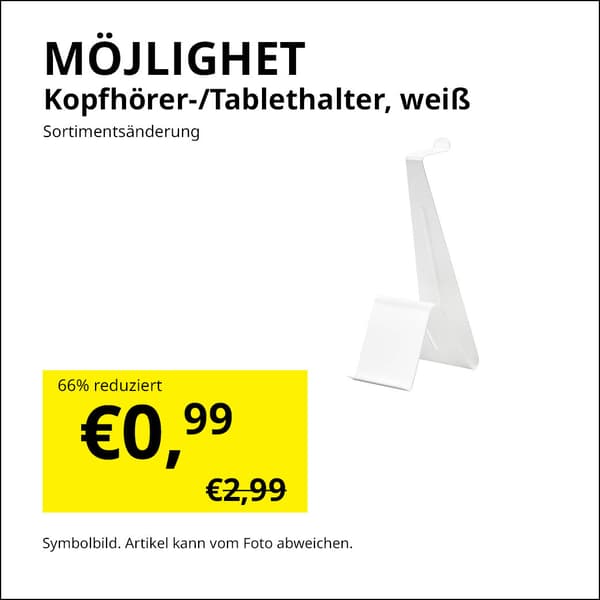 Zweites Leben Shop Angebot
MÖJLIGHET Kopfhörer-/&Tablethalter, weiß.
Reduzierter Preis: 0,99€, vorheriger Preis 2,99€
