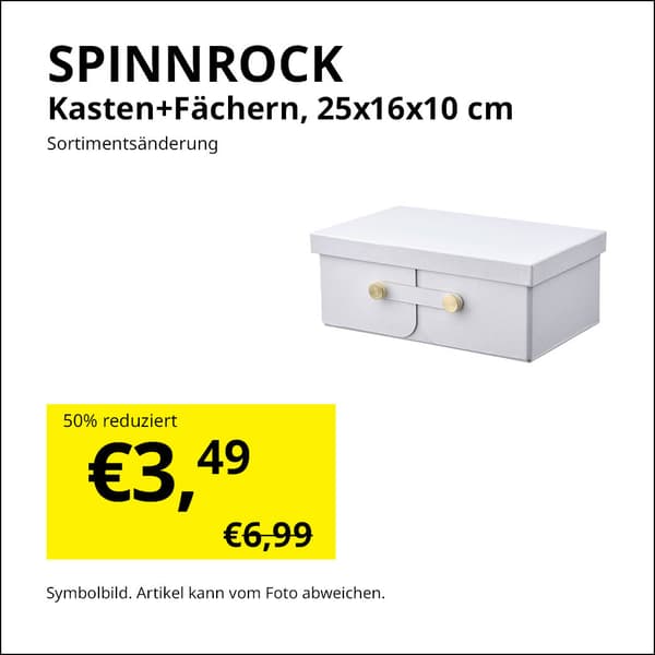 Zweites Leben Shop Angebot
SPINNROCK, Kasten mit Fächer, 25x16x10 cm
Reduzierter Preis: 3,49€, vorheriger Preis 6,99€