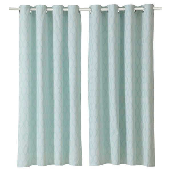 ADELHILD Curtains, 1 pair, white/turquoise/with eyelets, 145x150 cm